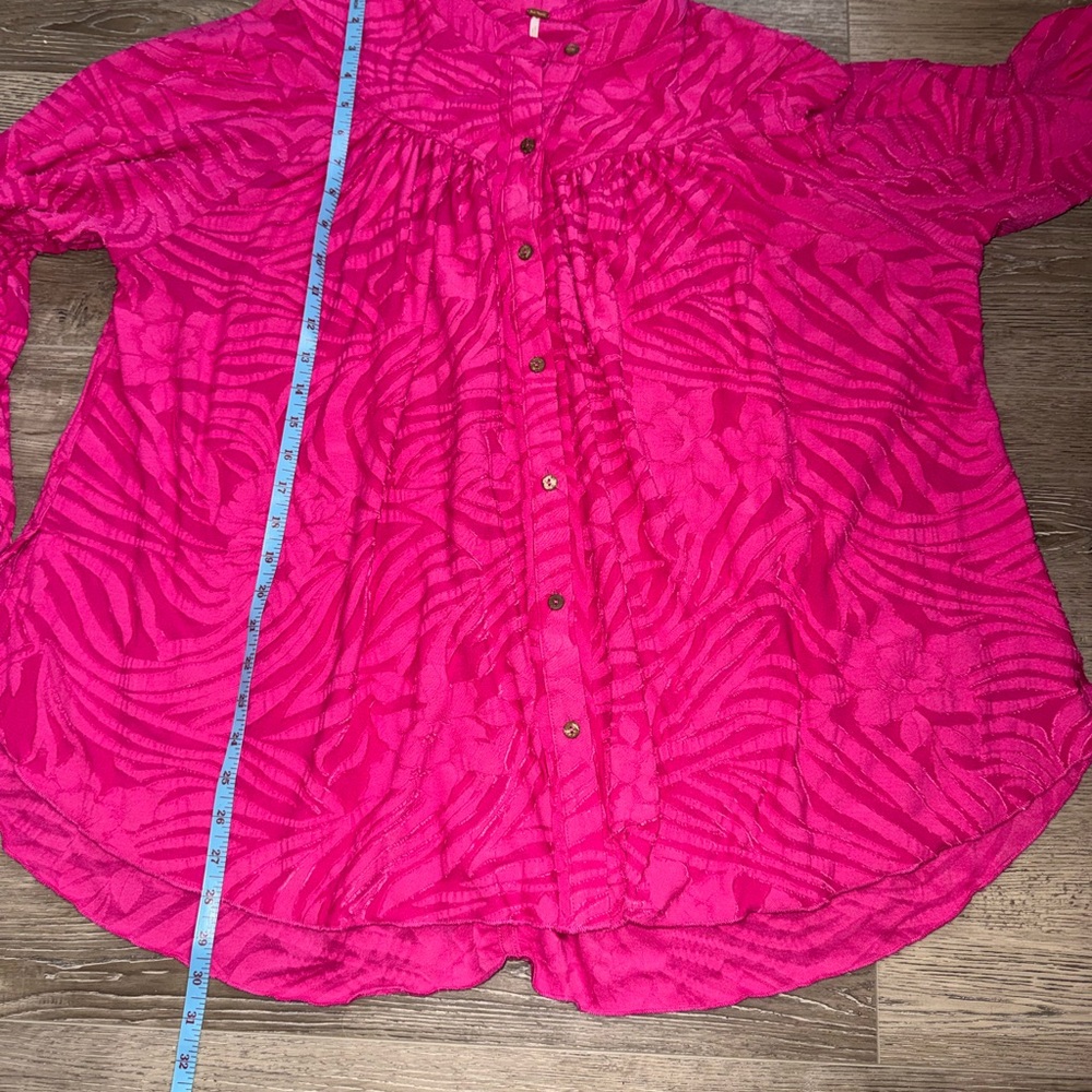 Free People Fuchsia Can’t Stop Dreaming Button-Down Flowy Shirt Blouse Tunic - Picture 8 of 10